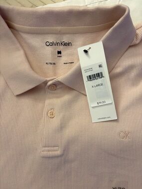 Calvin Klein Men’s Blush Pink Ribbed Short Sleeve Polo Shirt-NWT